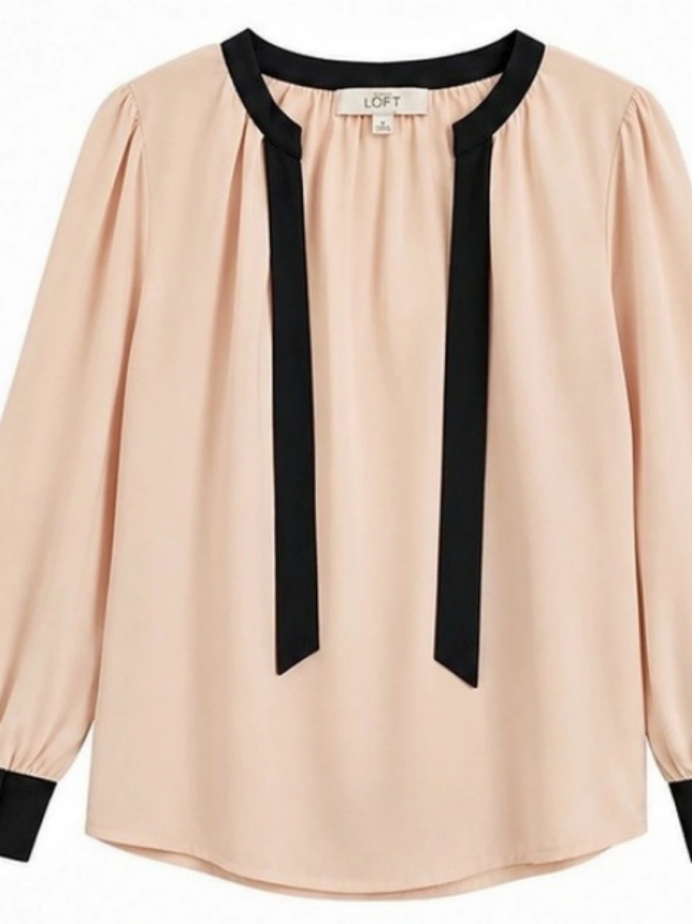 Ann Taylor LOFT Contrast Trim Tie Neck Blouse in Pink & Black Size Medium